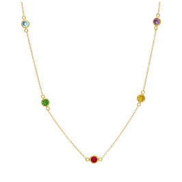 Gold Plated Sterling Silver Multi Rainbow Stone Necklace 16+2 Inches