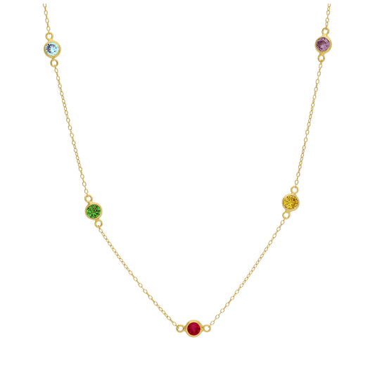 Gold Plated Sterling Silver Multi Rainbow CZ Necklace 16+2 Inches
