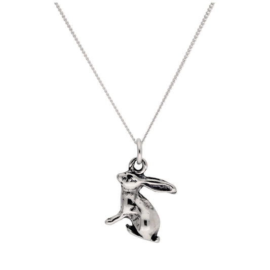 Sterling Silver Rabbit 16+2 Inches Diamond Cut Necklace