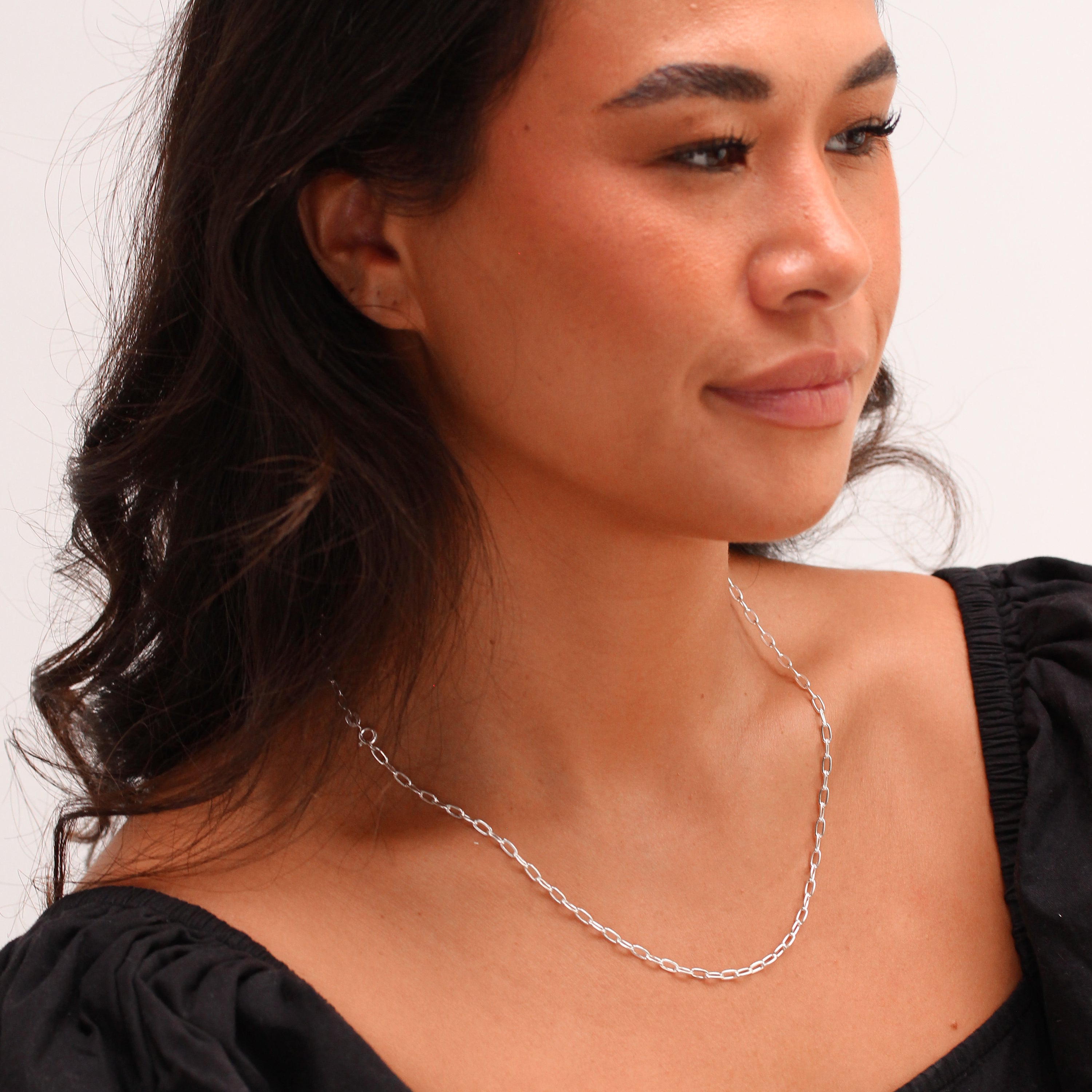Sterling Silver Flat Long Cable Link Chain Necklace 18-22 Inch