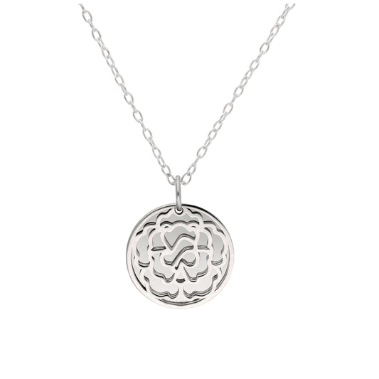Sterling Silver January Carnation Birth Flower & 13mm Engravable Tag Necklace 14 - 22 Inches