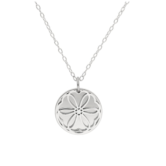 Sterling Silver February Violet Birth Flower & 13mm Engravable Tag Necklace 14 - 22 Inches
