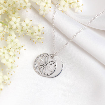 Sterling Silver February Violet Birth Flower & 13mm Engravable Tag Necklace 14 - 22 Inches