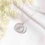 Sterling Silver February Violet Birth Flower & 13mm Engravable Tag Necklace 14 - 22 Inches