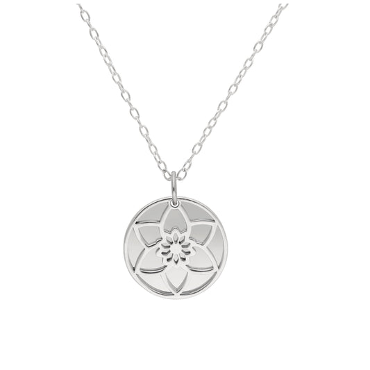 Sterling Silver March Daffodil Birth Flower & 13mm Engravable Tag Necklace 14 - 22 Inches