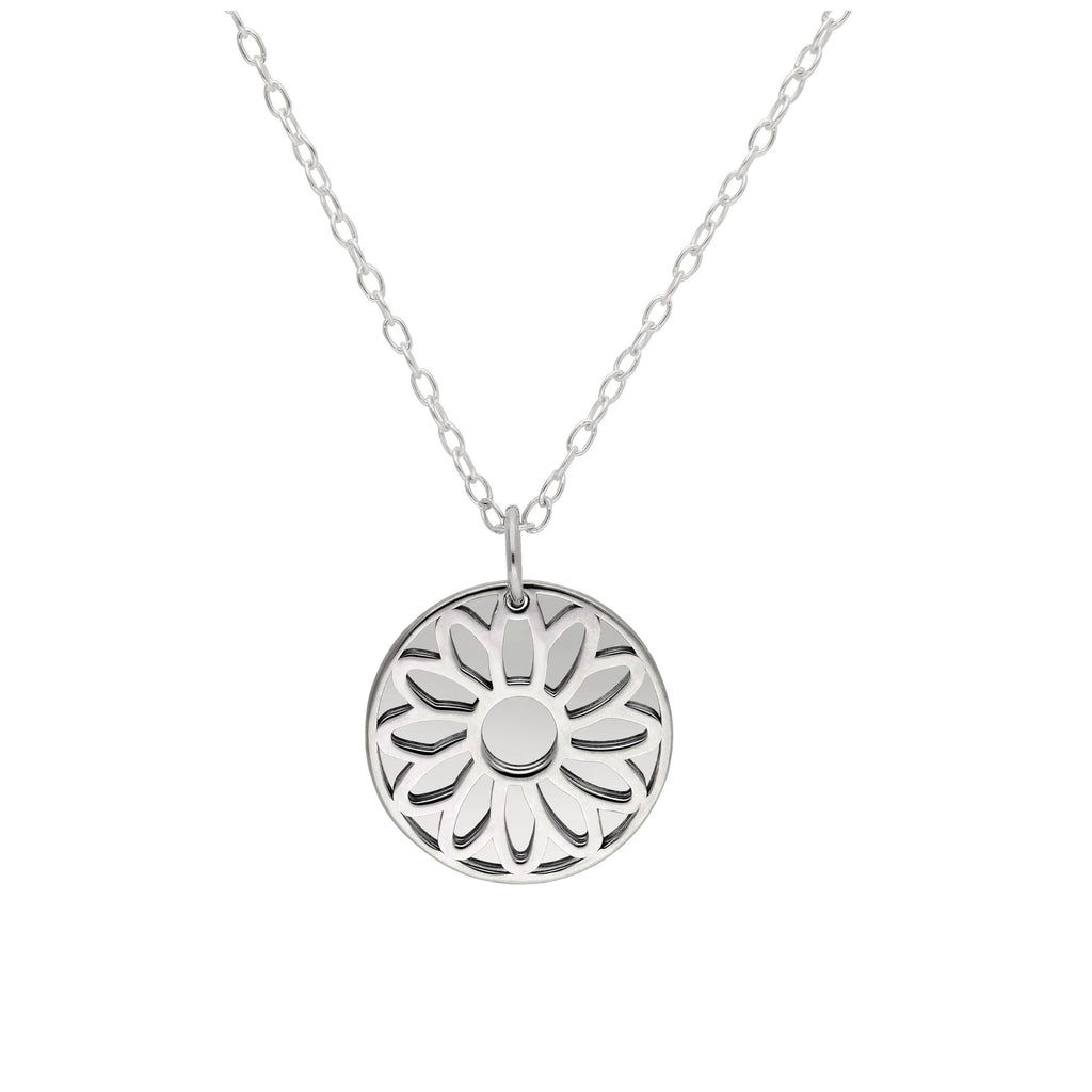 Sterling Silver April Daisy Birth Flower & 13mm Engravable Tag Necklace 14 - 14 Inches