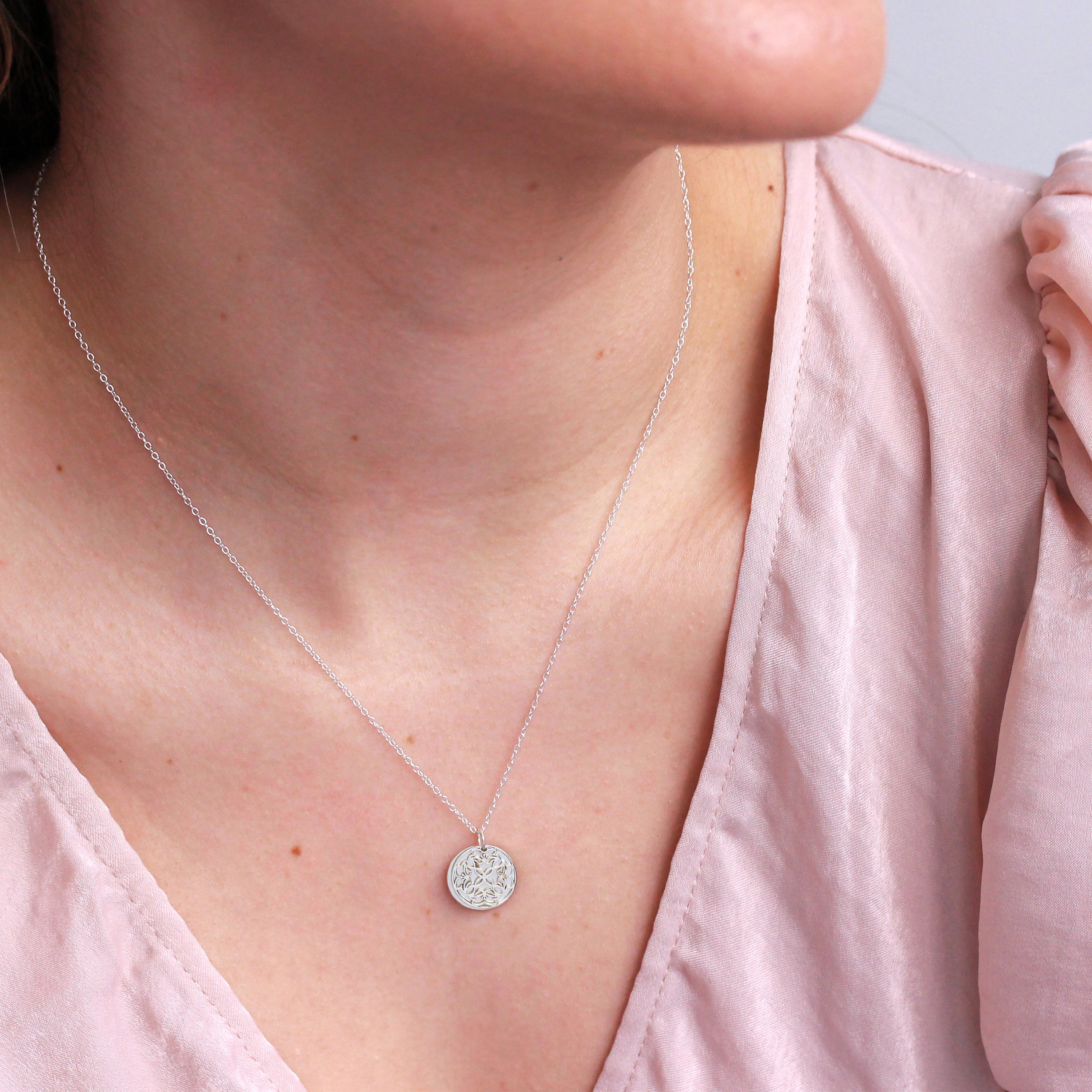 Sterling Silver May Lily of the Valley Birth Flower & 13mm Engravable Tag Necklace 14 - 22 Inches
