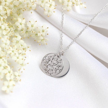 Sterling Silver May Lily of the Valley Birth Flower & 13mm Engravable Tag Necklace 14 - 22 Inches
