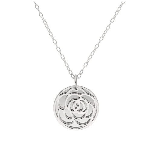 Sterling Silver June Rose Birth Flower & 13mm Engravable Tag Necklace 14 - 22 Inches