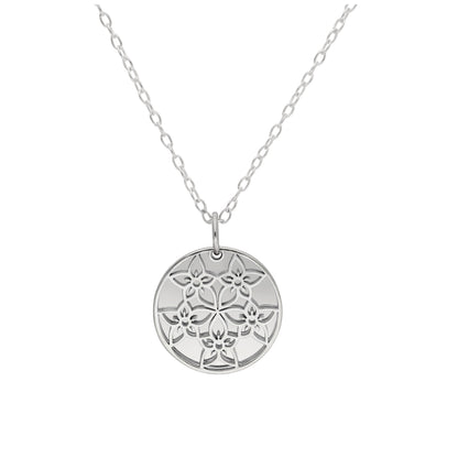 Sterling Silver July Larkspur Birth Flower & 13mm Engravable Tag Necklace 14 - 22 Inches