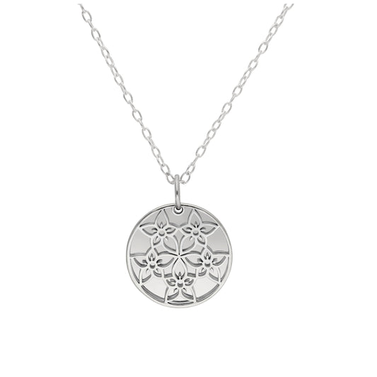 Sterling Silver July Larkspur Birth Flower & 13mm Engravable Tag Necklace 14 - 22 Inches