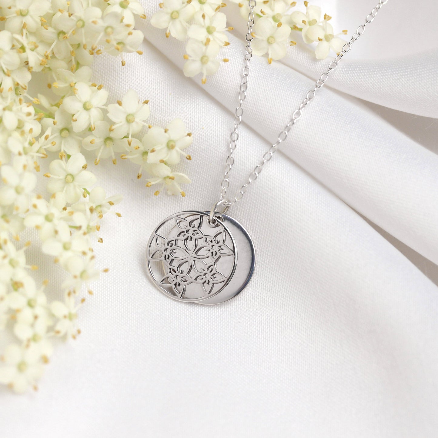 Sterling Silver July Larkspur Birth Flower & 13mm Engravable Tag Necklace 14 - 22 Inches