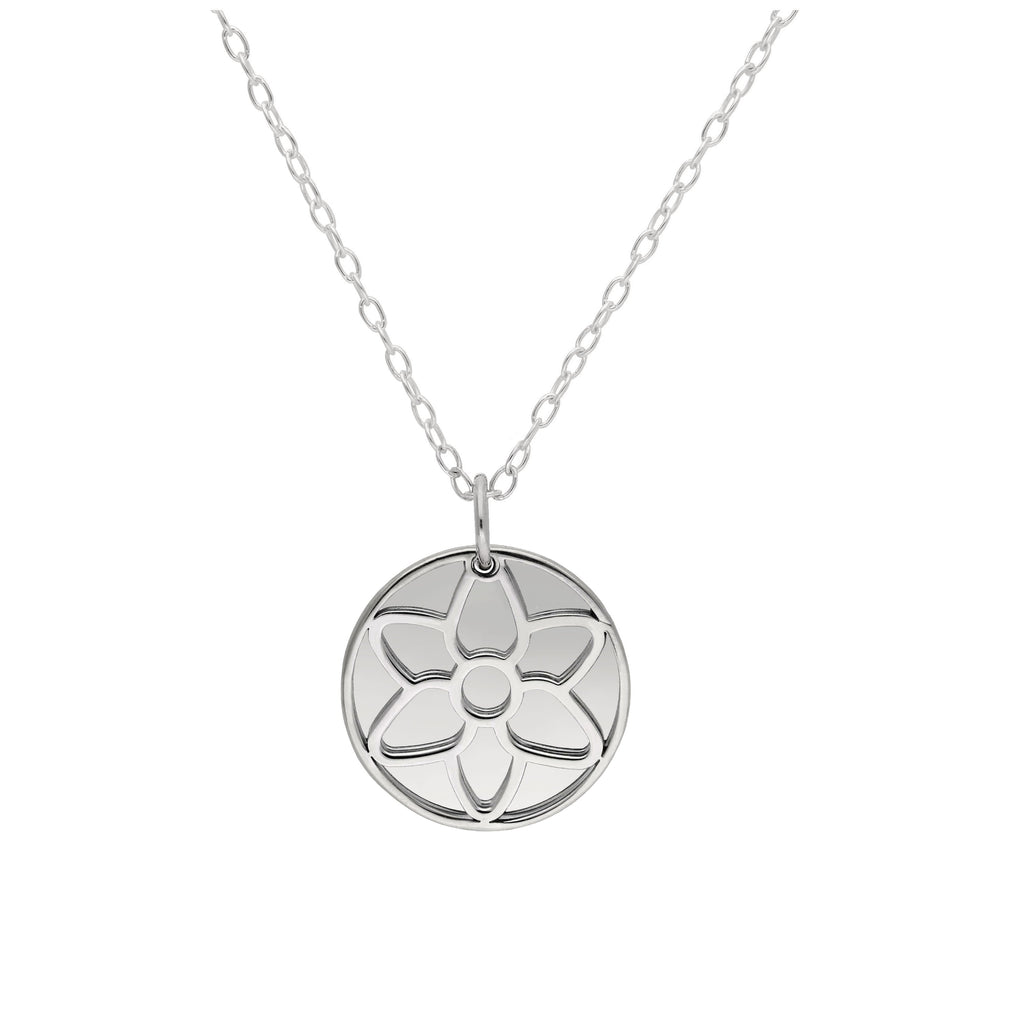 Sterling Silver August Gladiolus Birth Flower & 13mm Engravable Tag Necklace 14 - 20 Inches