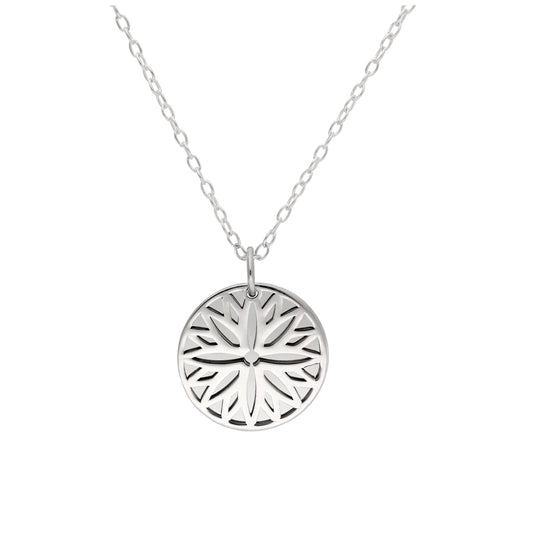 Sterling Silver September Aster Birth Flower & 13mm Engravable Tag Necklace 14 - 22 Inches