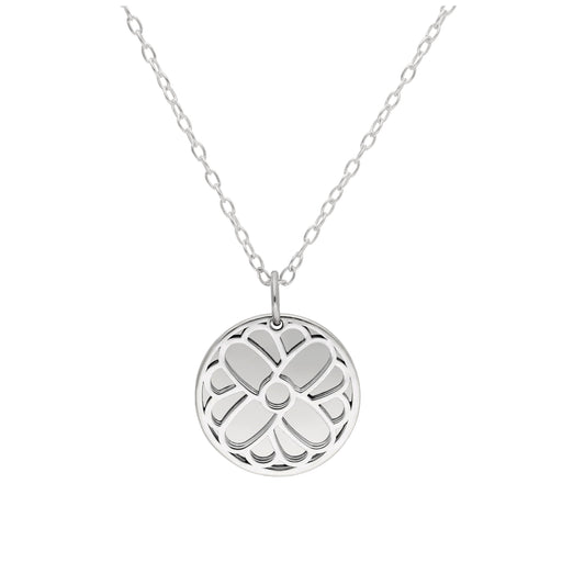 Sterling Silver October Marigold Birth Flower & 13mm Engravable Tag Necklace 14 - 22 Inches