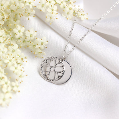 Sterling Silver October Marigold Birth Flower & 13mm Engravable Tag Necklace 14 - 22 Inches