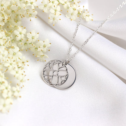Sterling Silver October Marigold Birth Flower & 13mm Engravable Tag Necklace 14 - 22 Inches