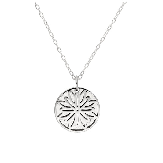 Sterling Silver November Chrysanthemum Birth Flower & 13mm Engravable Tag Necklace 14 - 22 Inches