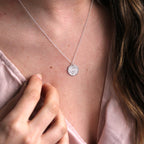 Sterling Silver November Chrysanthemum Birth Flower & 13mm Engravable Tag Necklace 14 - 22 Inches