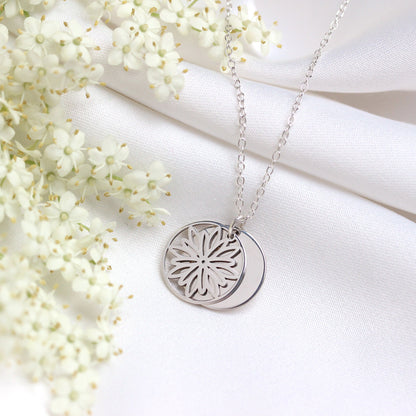 Sterling Silver November Chrysanthemum Birth Flower & 13mm Engravable Tag Necklace 14 - 22 Inches