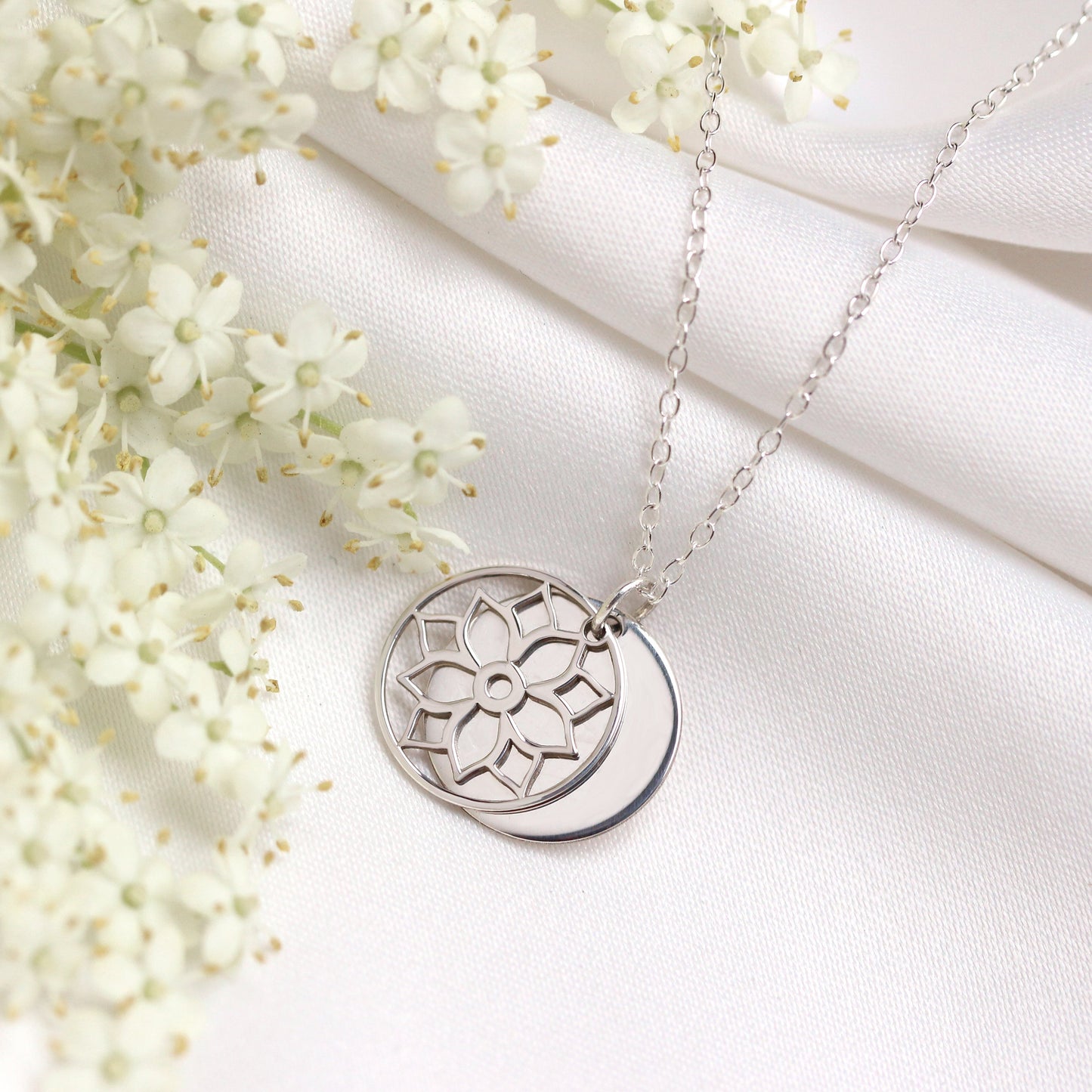 Sterling Silver December Poinsettia Birth Flower & 13mm Engravable Tag Necklace 14 - 22 Inches