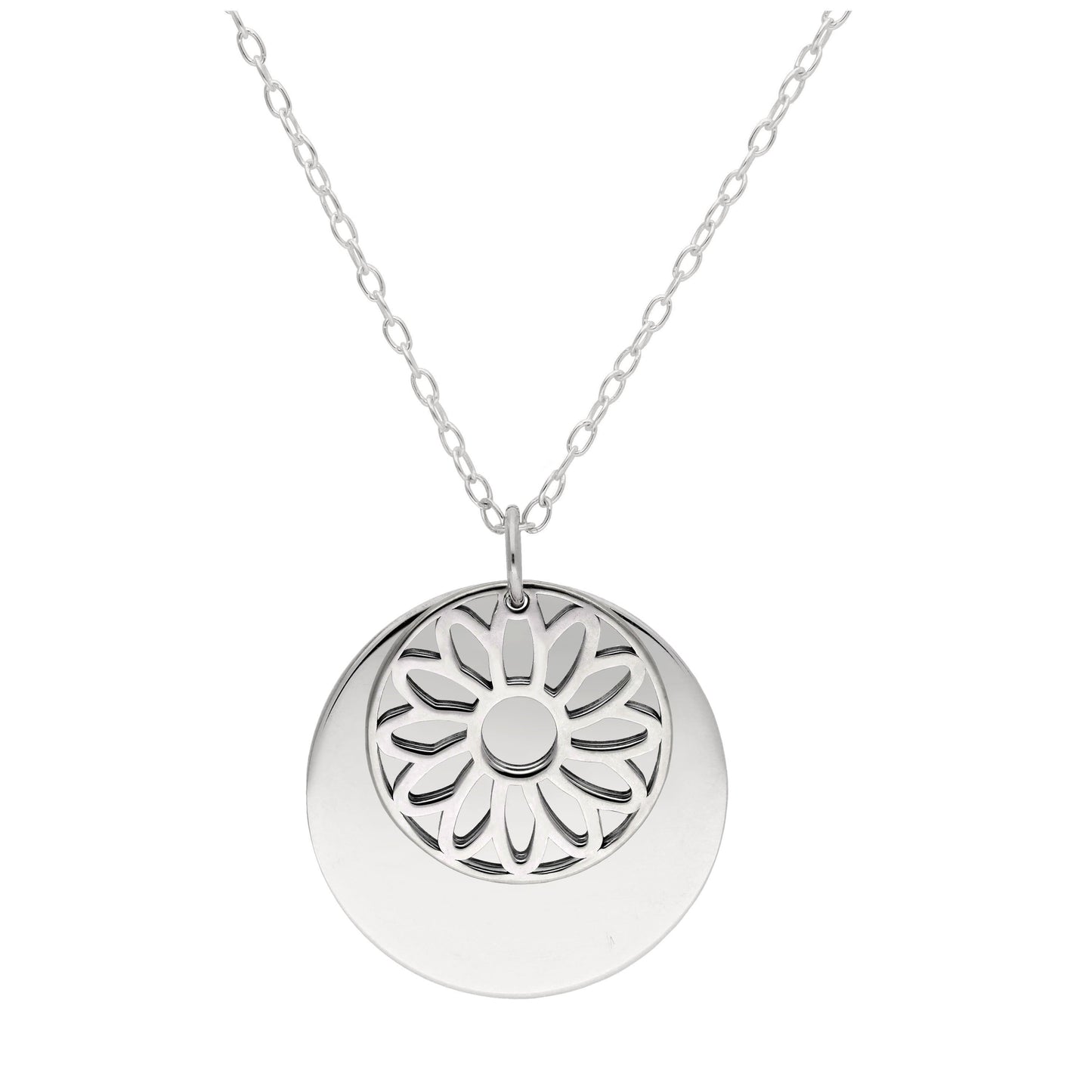 Sterling Silver April Daisy Birth Flower & 18mm Engravable Tag Necklace 14 - 22 Inches