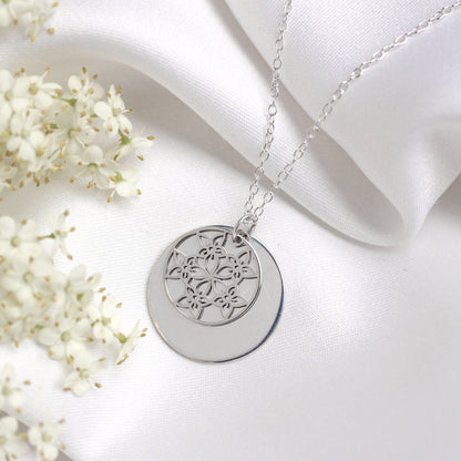 Sterling Silver July Larkspur Birth Flower & 18mm Engravable Tag Necklace 14 - 22 Inches