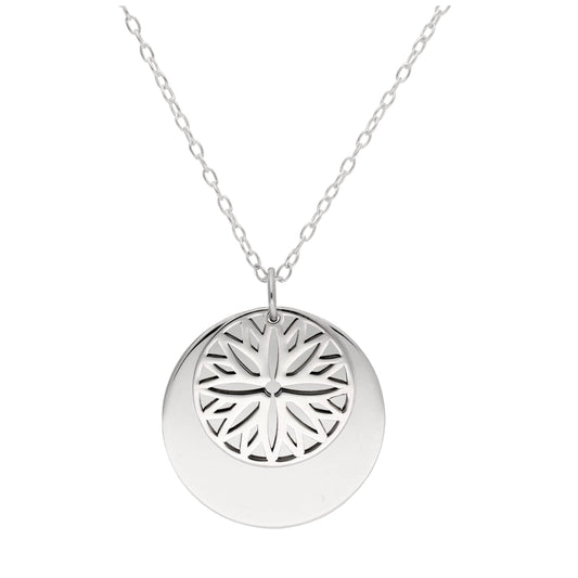 Sterling Silver Aster Flower & 18mm Tag Necklace 14 - 22 Inches