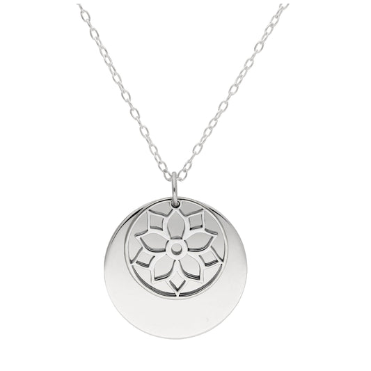 Sterling Silver Poinsettia Flower & 18mm Tag Necklace 14-22 Inches