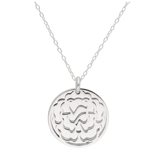 Sterling Silver Carnation Flower & 18mm Tag Necklace 14-22 Inches