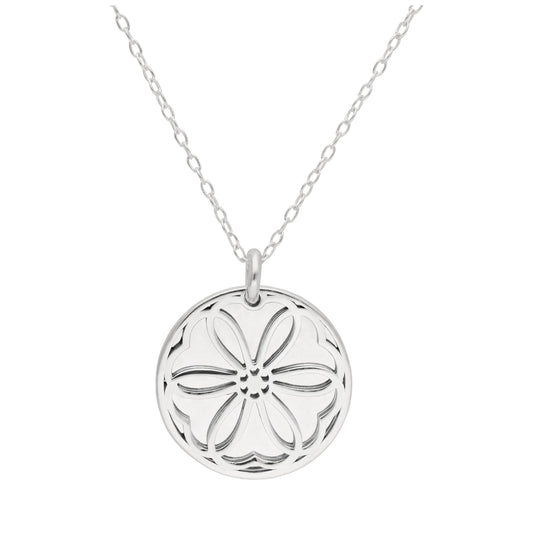 Sterling Silver Violet Flower & 18mm Tag Necklace 14-22 Inches