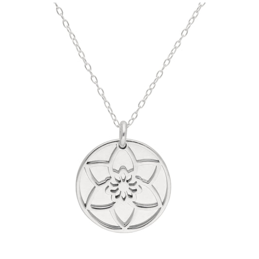 Sterling Silver Daffodil Flower & 18mm Tag Necklace 14-22 Inches