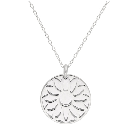 Sterling Silver Daisy Flower & 18mm Tag Necklace 14-22 Inches