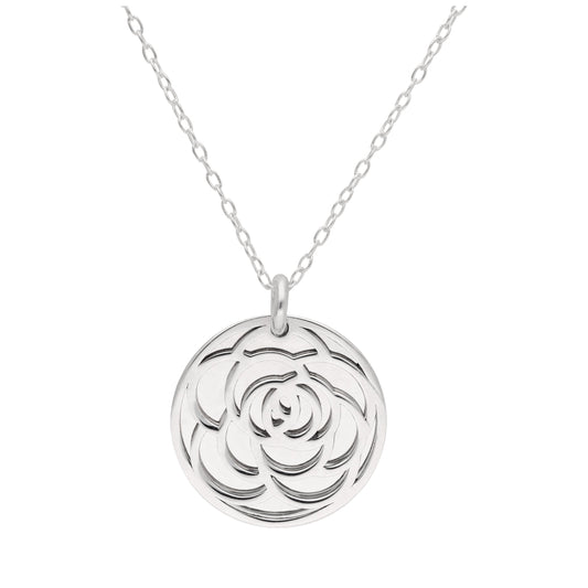 Sterling Silver Rose Flower & 18mm Tag Necklace 14-22 Inches