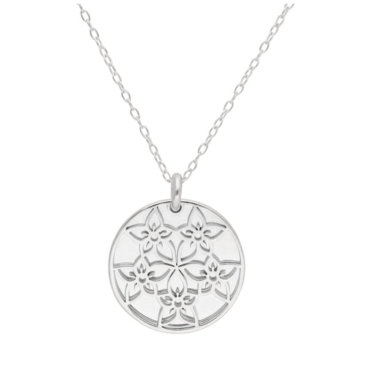 Sterling Silver Larkspur Flower & 18mm Tag Necklace 14-22 Inches