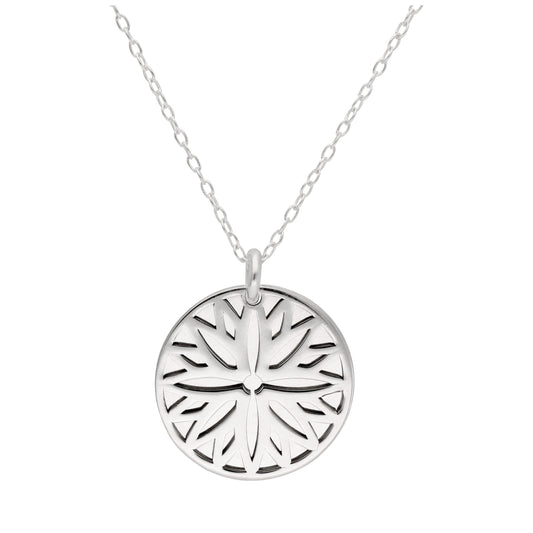 Sterling Silver Aster Flower & 18mm Tag Necklace 14-22 Inches