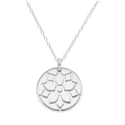 Sterling Silver Poinsettia Flower & 18mm Tag Necklace 14-22 Inches