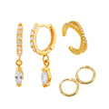 Gold Plated Sterling Silver CZ Hoop & 10mm Hoop & Cross Cuff Set