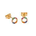 9ct Gold Rainbow CZ 5mm Karma Circle Stud Earrings