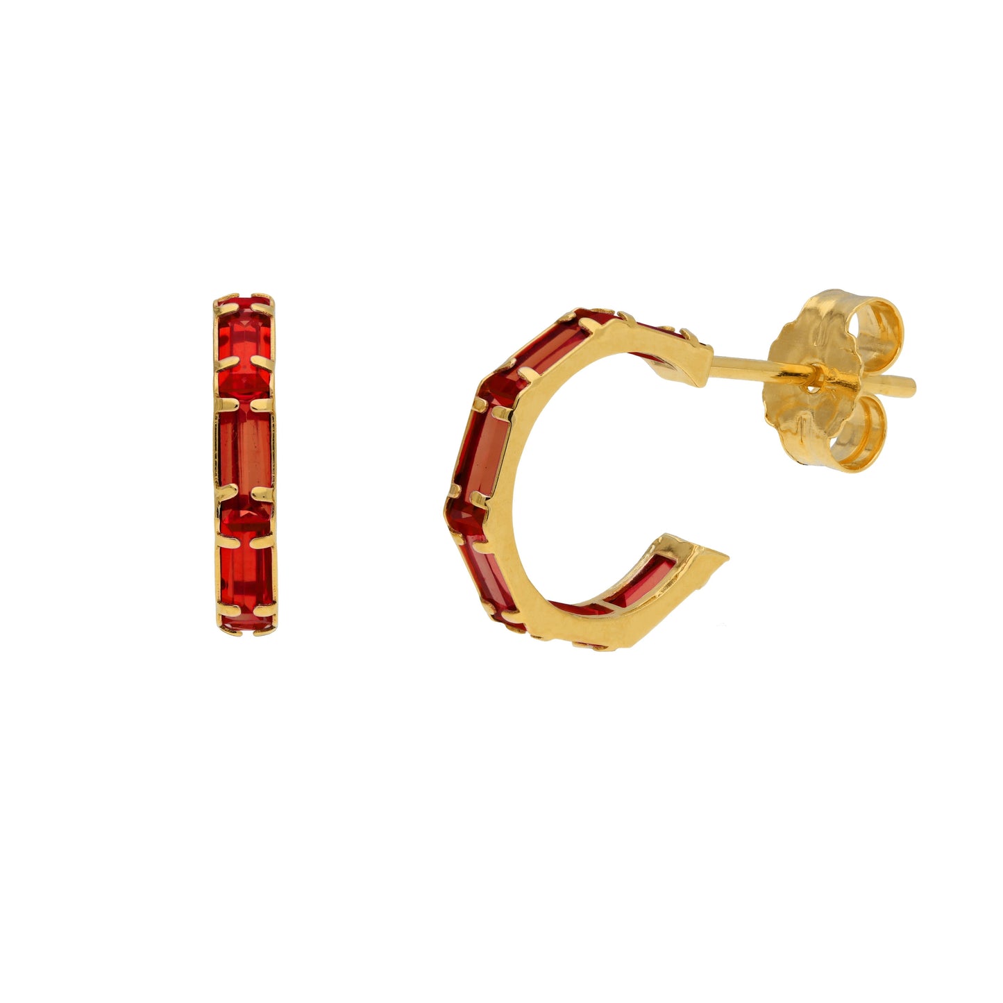 9ct Gold Birthstone CZ Baguette Huggie Hoop Stud Earrings