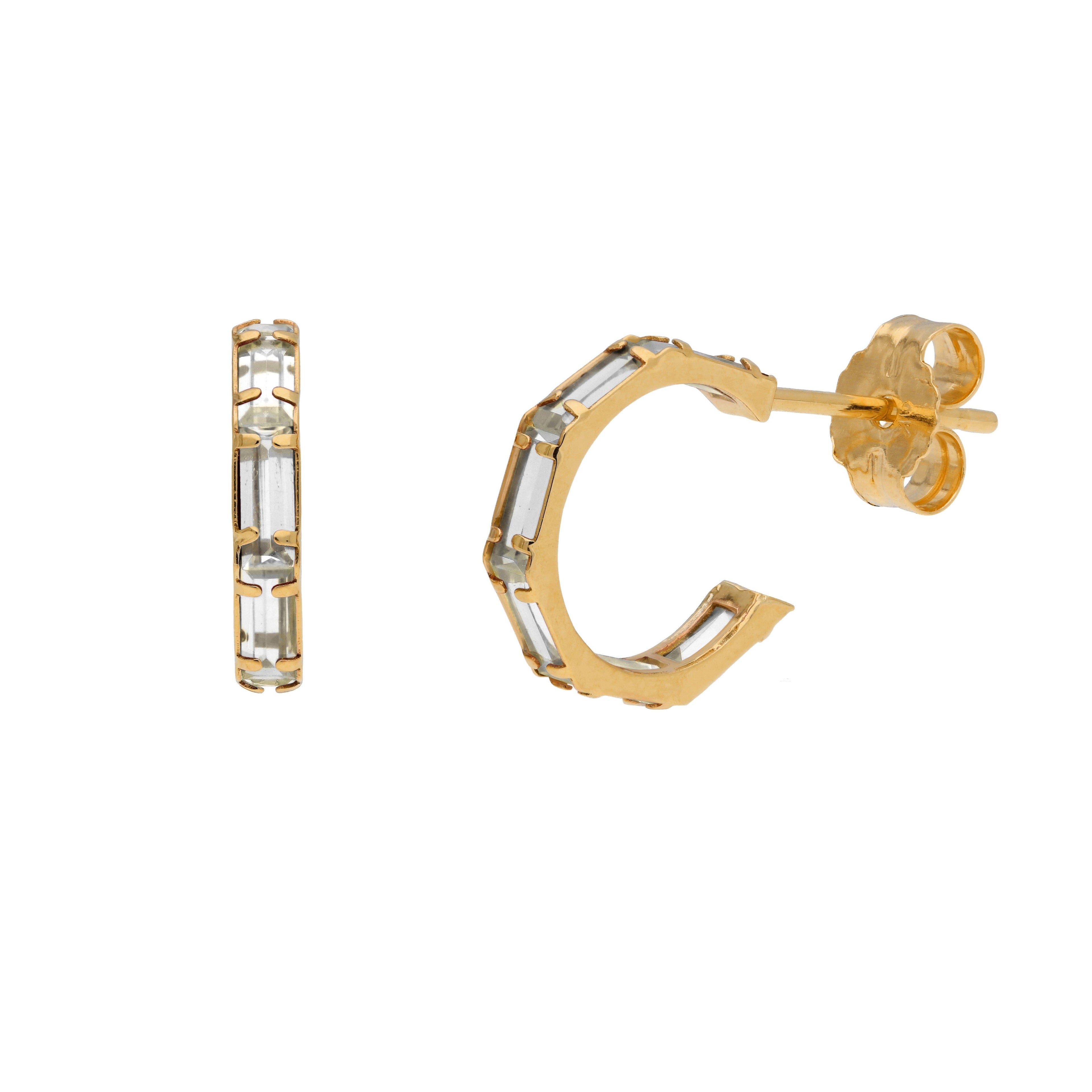 9ct Gold Birthstone CZ Baguette Huggie Hoop Stud Earrings