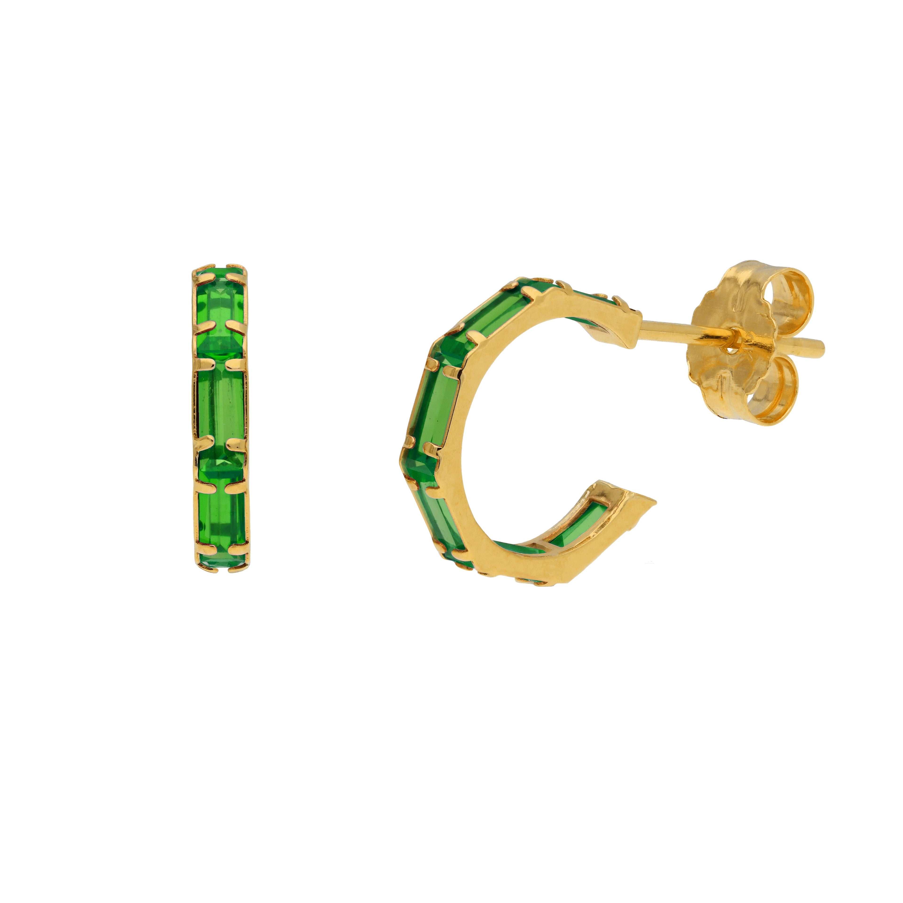9ct Gold Birthstone CZ Baguette Huggie Hoop Stud Earrings