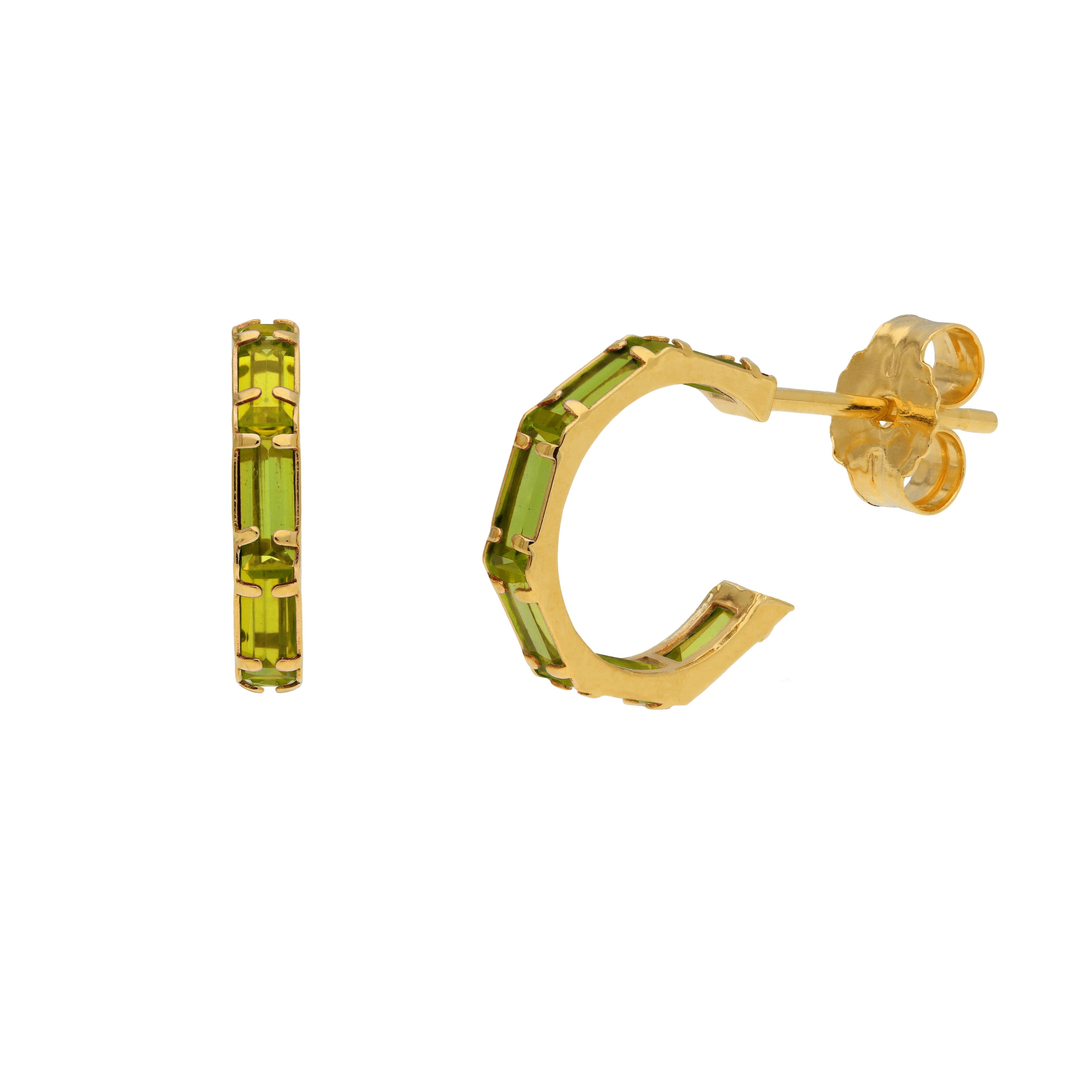 9ct Gold Birthstone CZ Baguette Huggie Hoop Stud Earrings