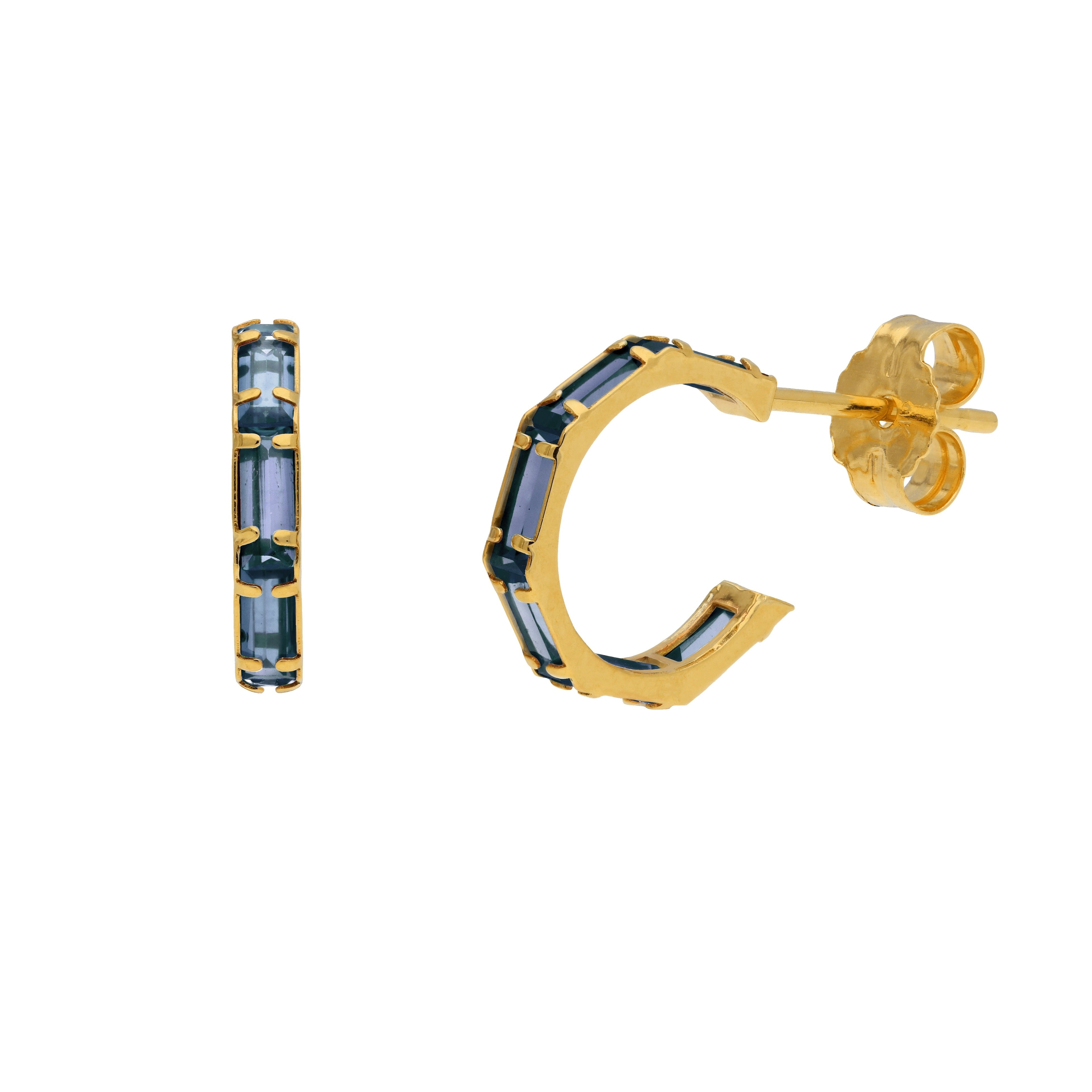 9ct Gold Birthstone CZ Baguette Huggie Hoop Stud Earrings
