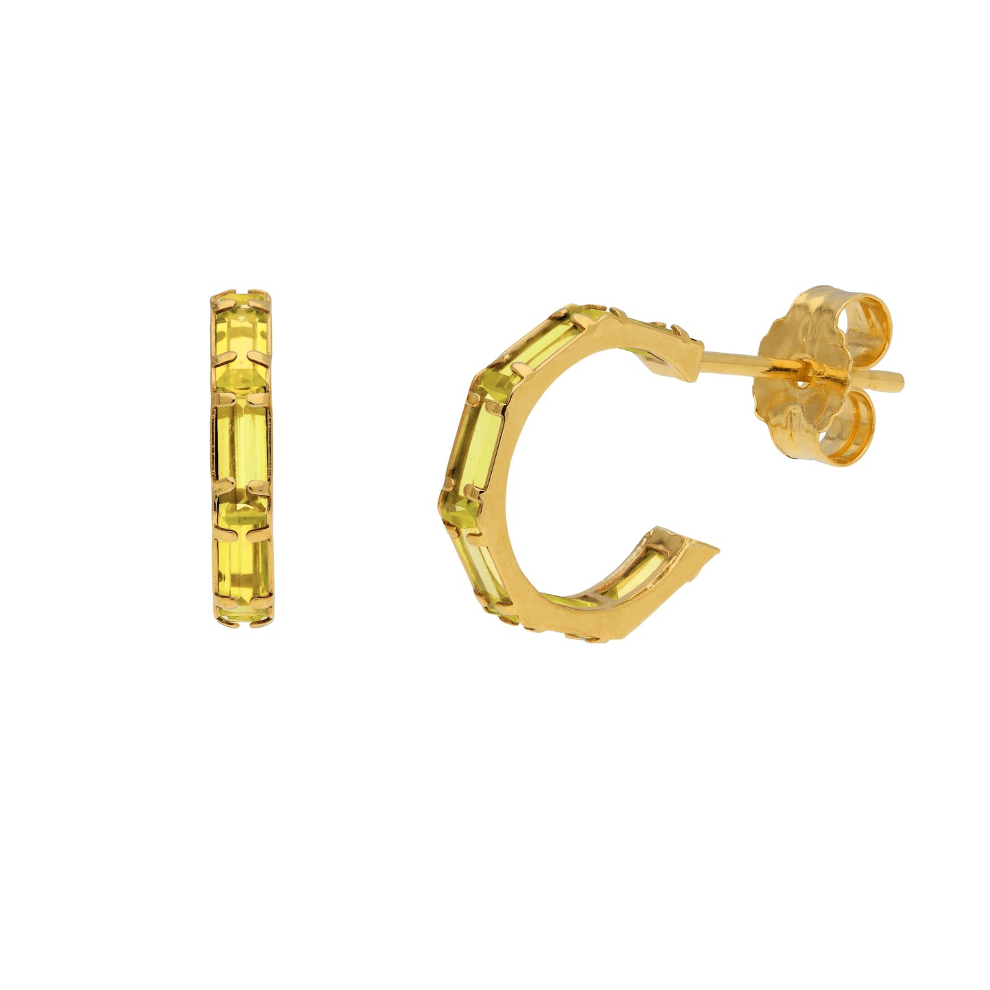 9ct Gold Birthstone CZ Baguette Huggie Hoop Stud Earrings