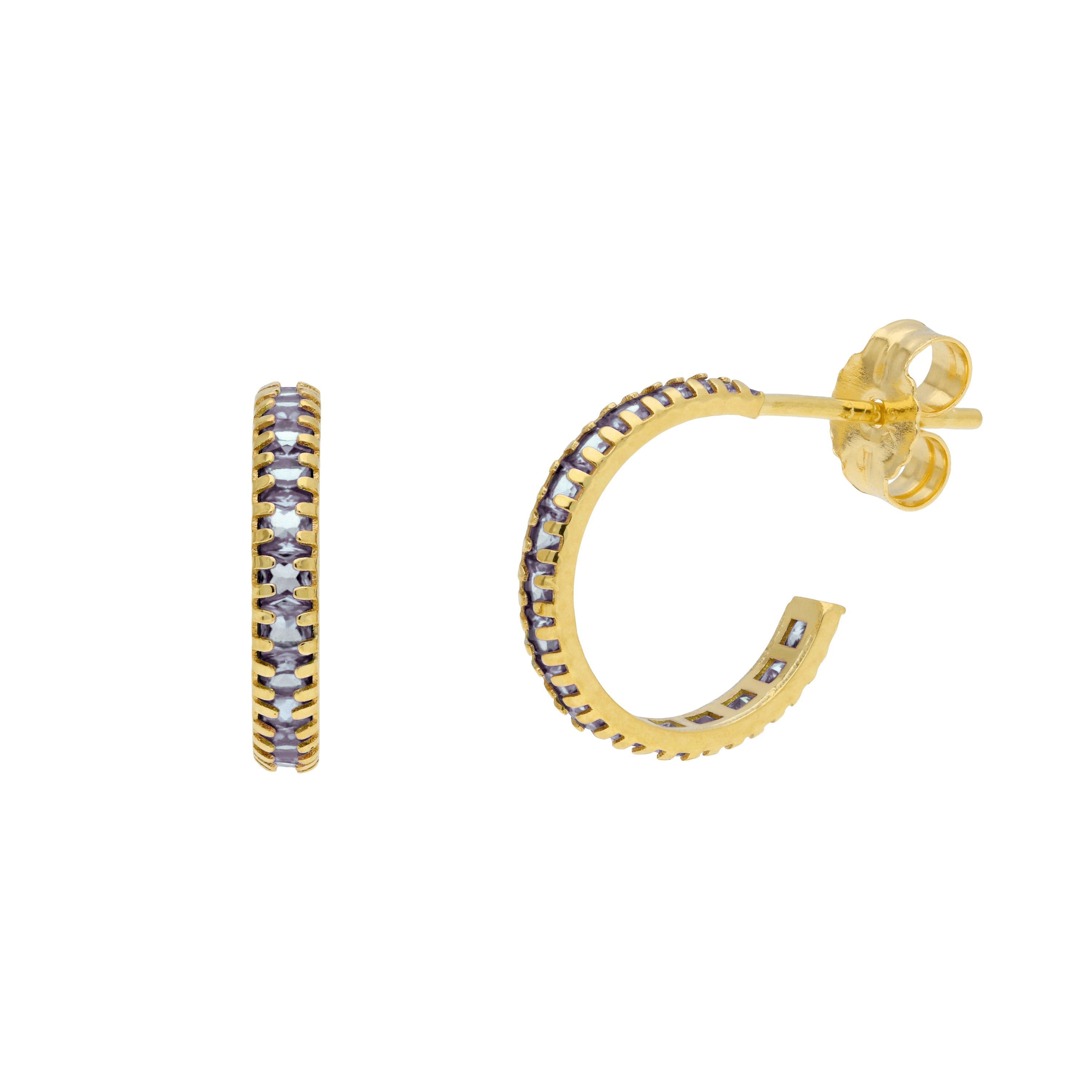 9ct Gold Birthstone CZ Pave Huggie Hoop Stud Earrings