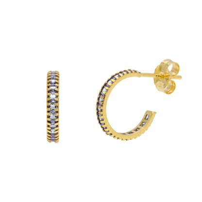 9ct Gold Birthstone CZ Pave Huggie Hoop Stud Earrings