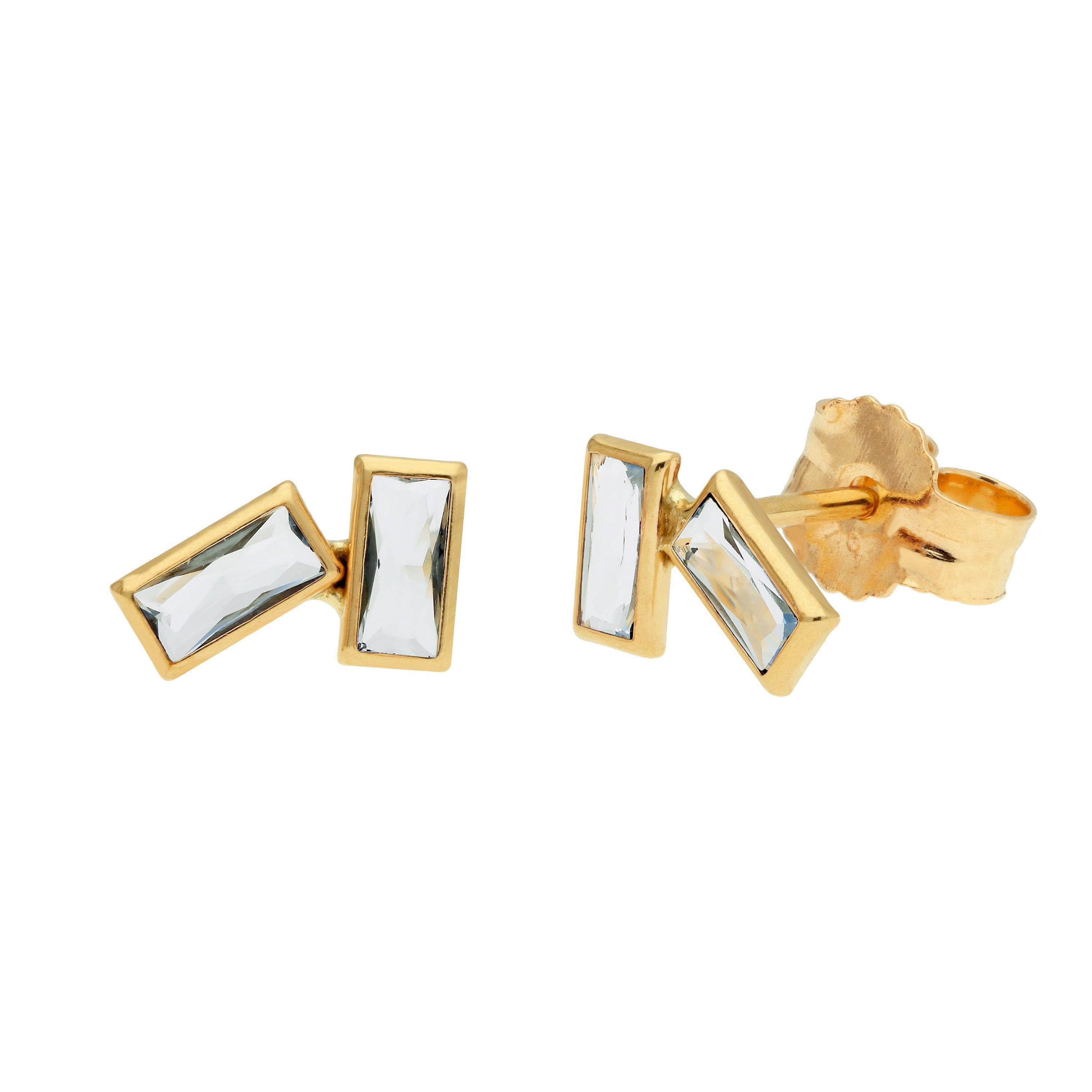 9ct Gold Birthstone CZ Double Baguette Stud Earrings