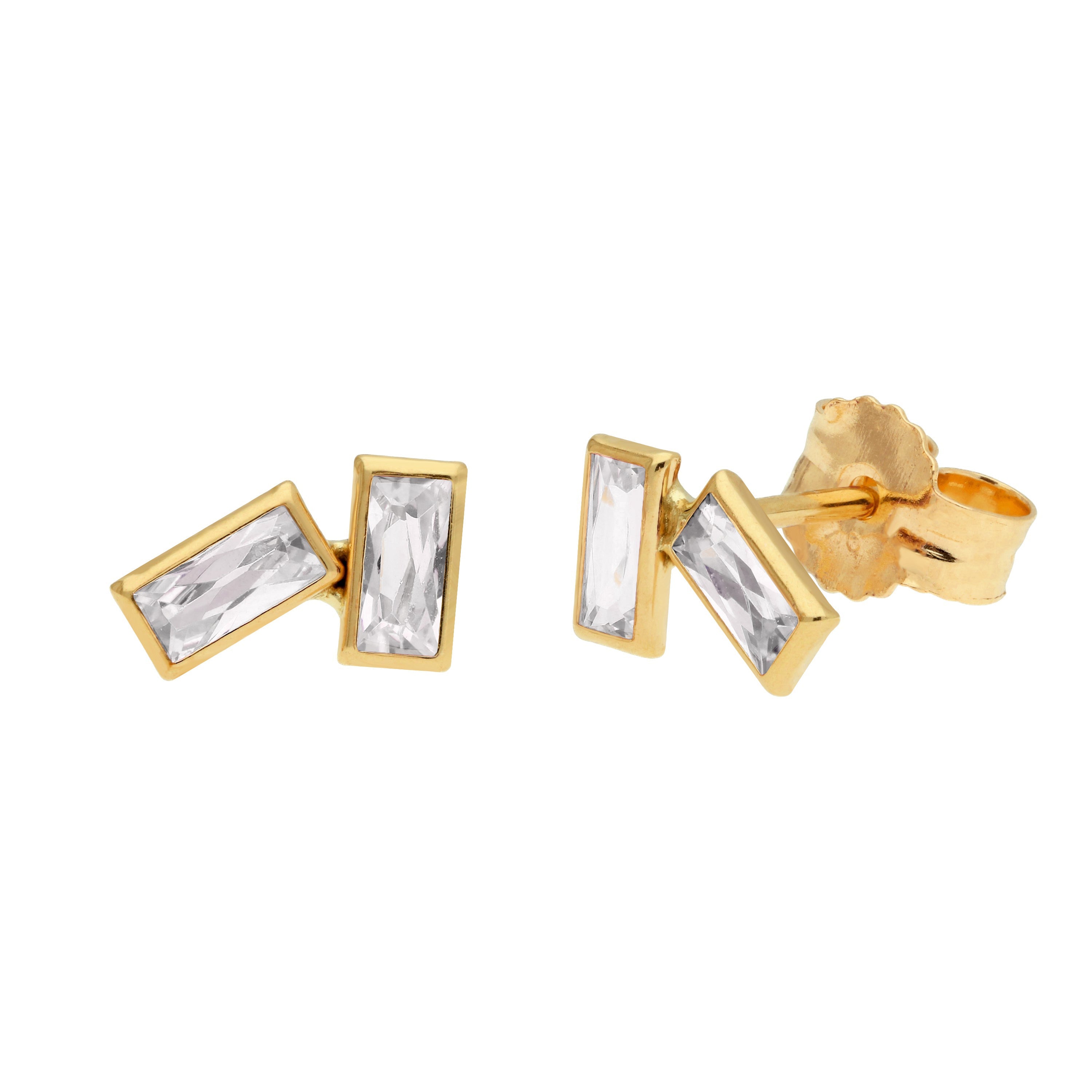 9ct Gold Birthstone CZ Double Baguette Stud Earrings