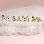 9ct Gold Birthstone CZ Double Baguette Stud Earrings